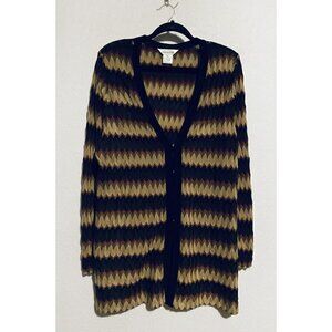 Misook Sweater Womens XL Brown Chevron Knit Long V Neck Cardigan Textured Boho
